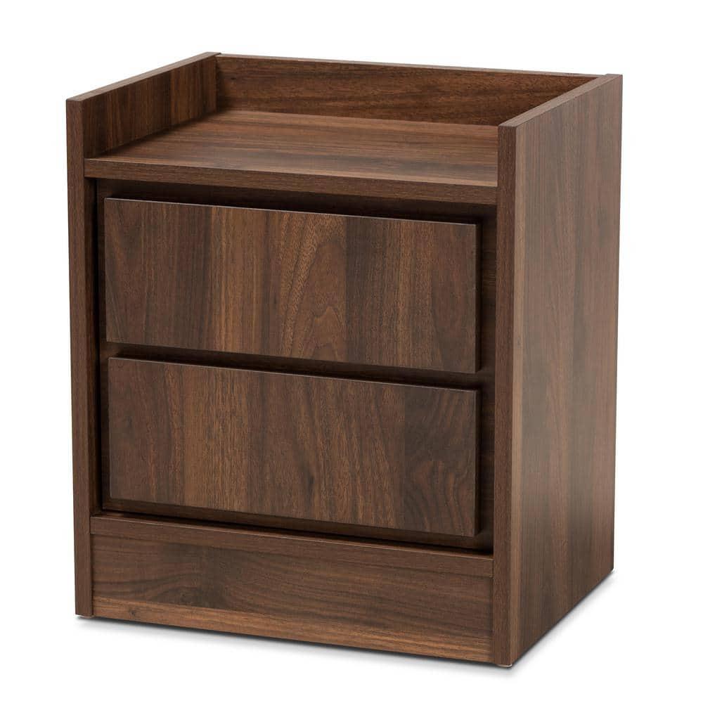 2 Drawers Hale Wood Nightstand Walnut/Brown - Baxton Studio: Modern Bedside Table, Enclosed Top, MDF