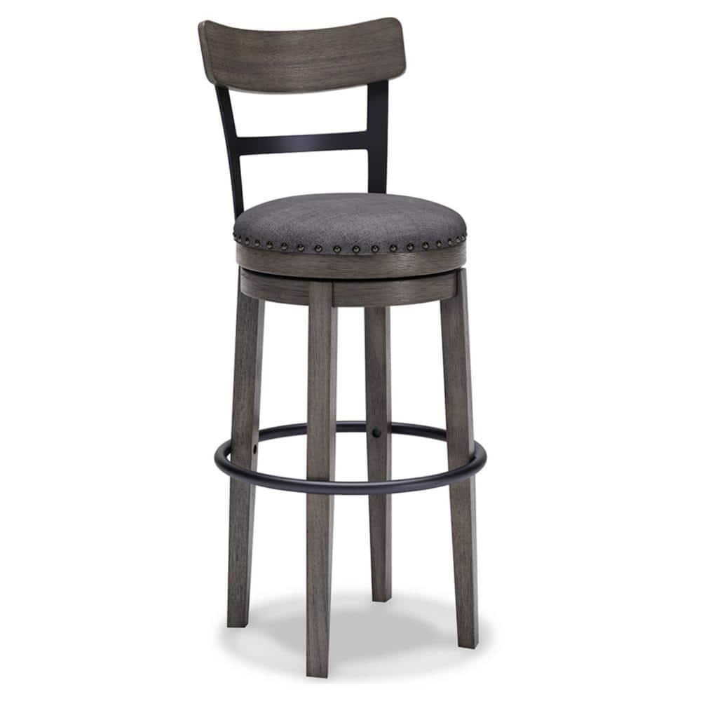 Caitbrook Barstool Gray - Signature Design by Ashley: Antiqued Finish, Swivel, Nailhead Trim
