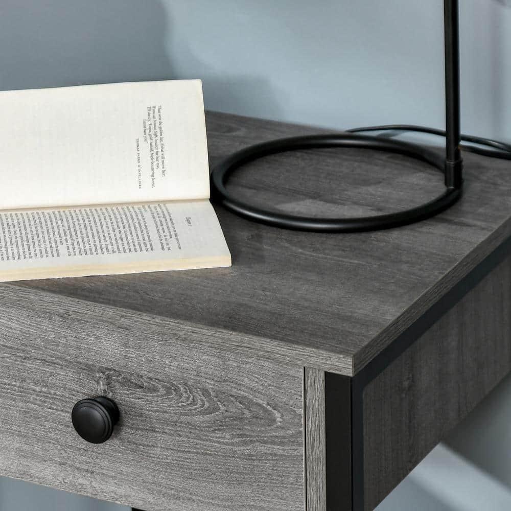 HOMCOM Industrial End Table with Storage Shelf, Accent Side Table with Drawer for Living Room, Gray