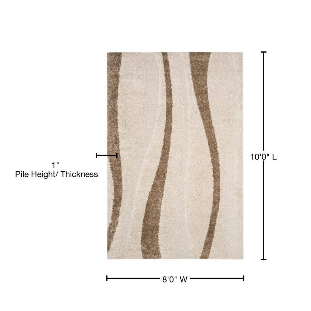 Florida Shag SG451 Power Loomed Indoor Area Rug - Cream/Dark Brown - 8'x10' - Safavieh