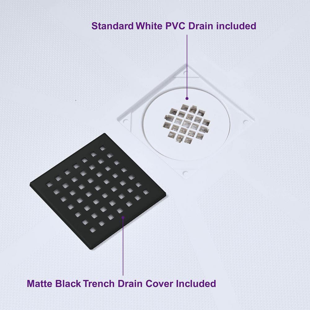 60" x 36" Solid Surface Single Threshold Shower Pan Base with Drain Assembly & Drain Cover Included, Non-Slip