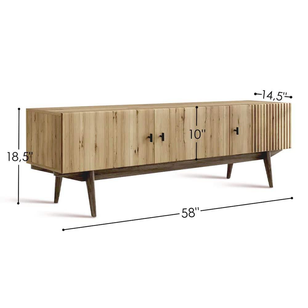 Living Skog  Chelsea Brown TV Stand Fits for TV's up to 65 in. with Slatted Design and Wood Legs light brown Matte Laminate