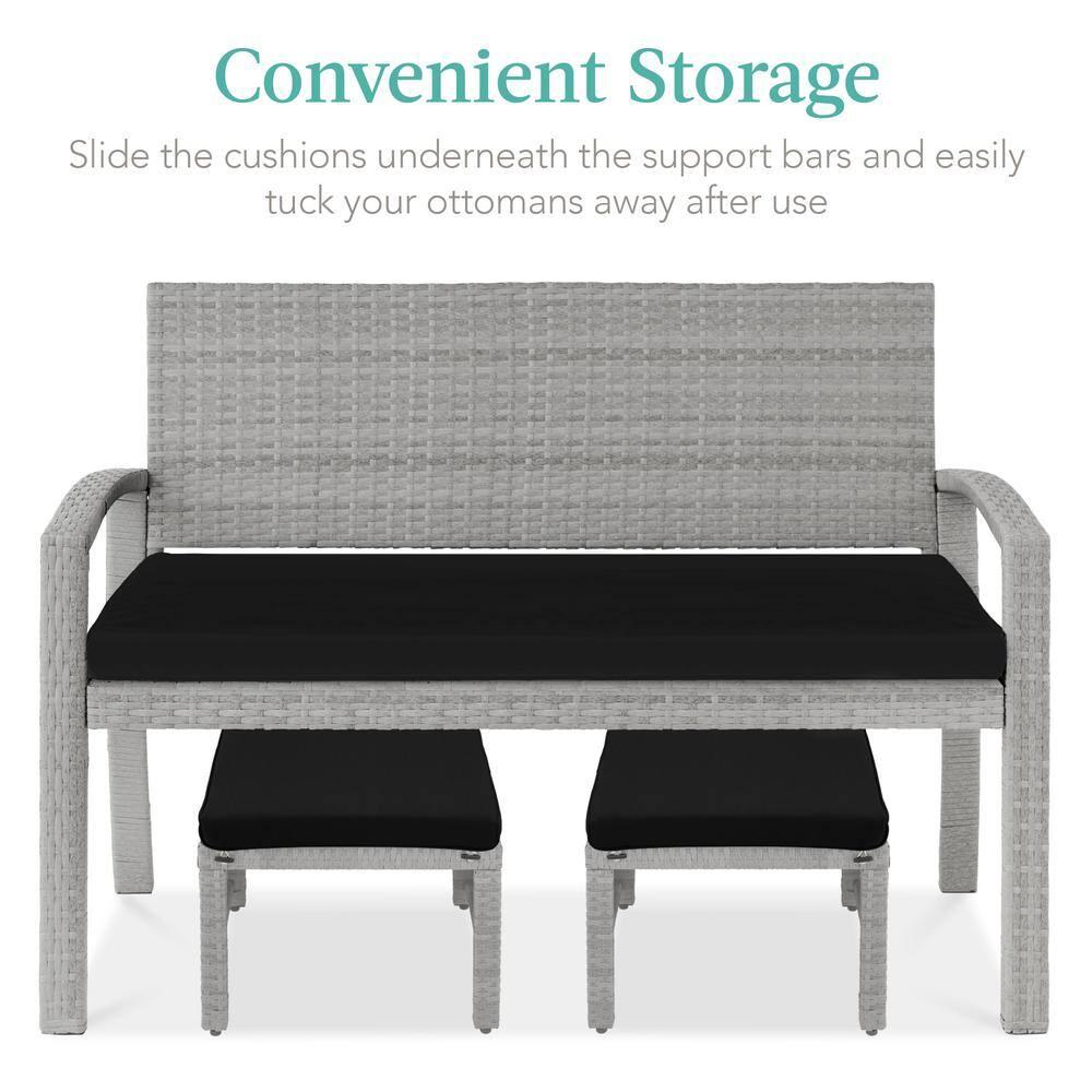 Best Choice Products Set of 2 Multipurpose Patio Wicker Ottomans w/ Removable Cushions - Gray/Black