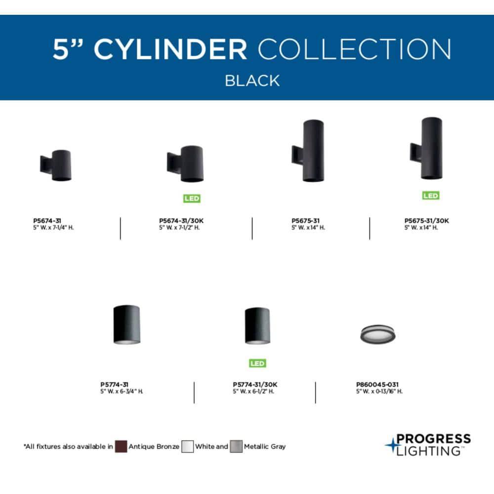 Progress Lighting, Cylinder Collection, 1-Light Wall Light, Black Finish, Aluminum Material, Shade Included