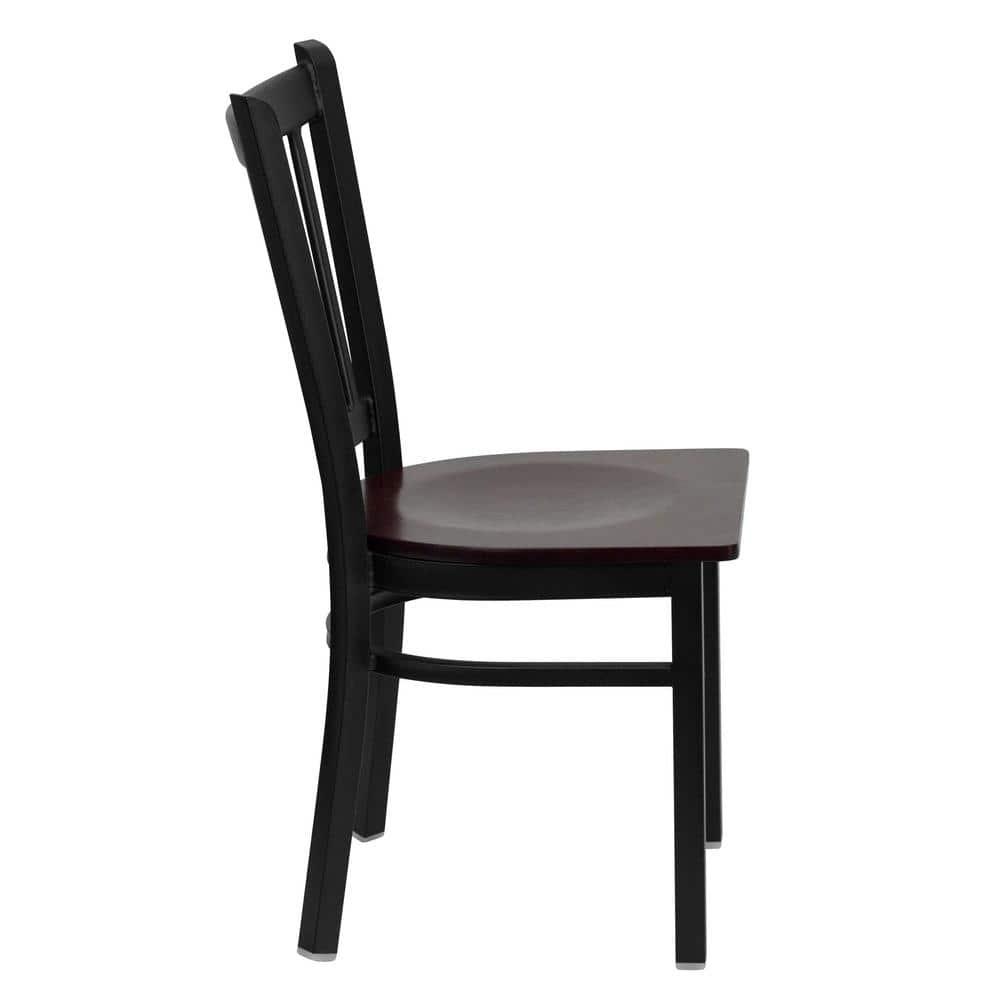 Flash Furniture HERCULES Series Black Vertical Back Metal Restaurant Chair - Mahogany Wood Seat