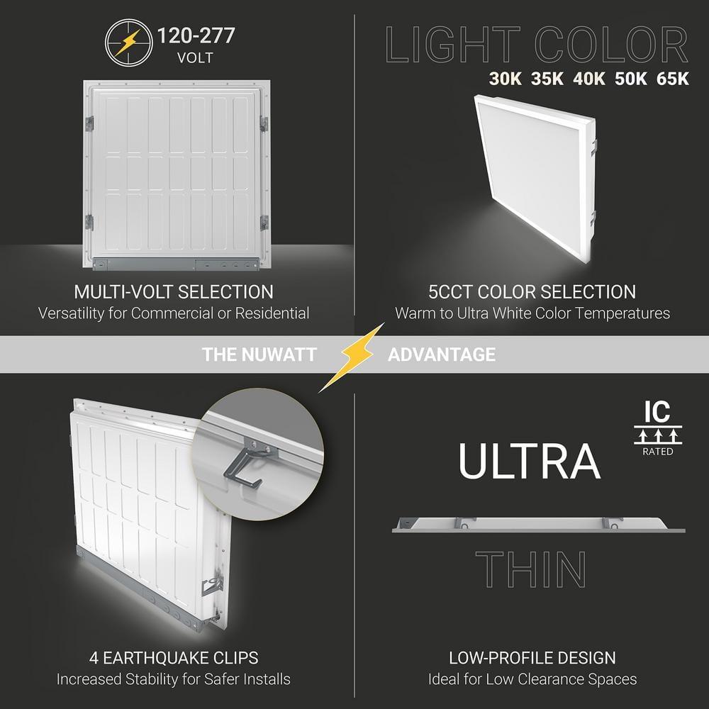 NUWATT NUWATT 4 Pack 1x4 LED Drop Ceiling Flat Panel Troffer Light, Wattage & Color Selectable 40W/30W/20W, CCT 3000K/3500K/4000K/5000K/6500K, 4400LM, 0-10V Dimmable Backlit Fixture, 120V-277V, ETL Listed