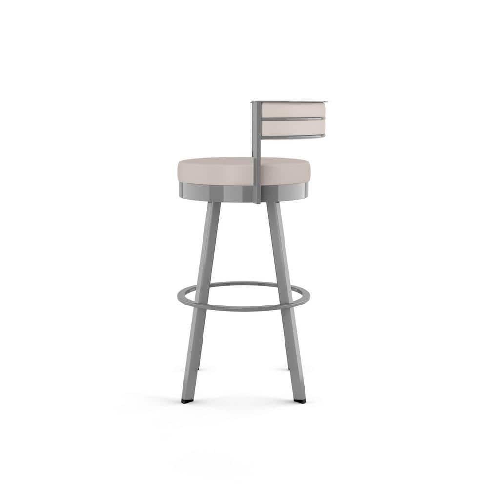 Amisco Browser 30 In. Swivel Bar Stool - Cream Faux Leather / Metallic Grey Metal