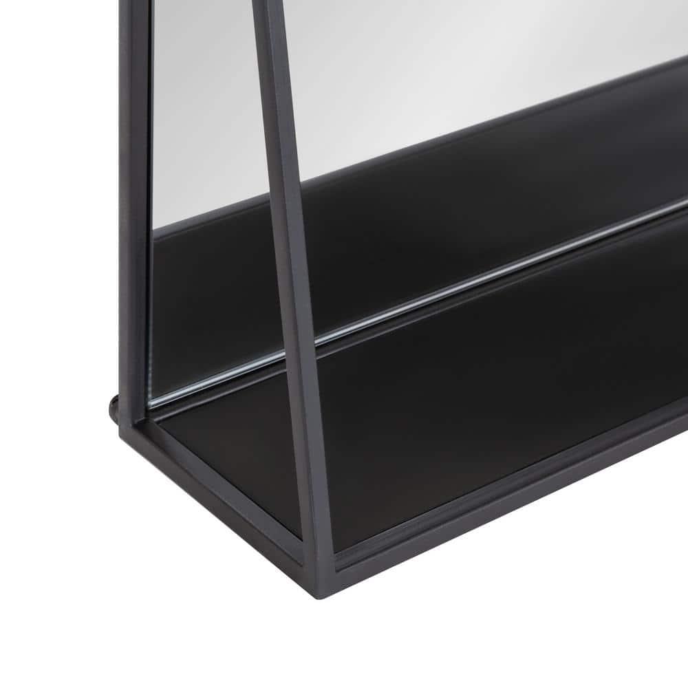 28" x 16" Lintz Metal Framed Decorative Wall Mirror with Shelf Black - Kate & Laurel All Things Decor