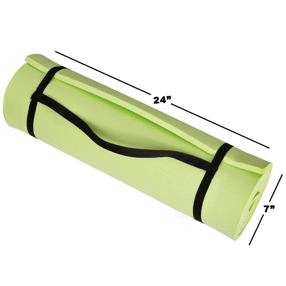 Thick Yoga Mat - Double Sided 1/2-Inch Workout Mat - 72x24-Inch Exercise Mat for Home Gym Fitness or Pilates with Carrying Strap by Wakeman (Green)