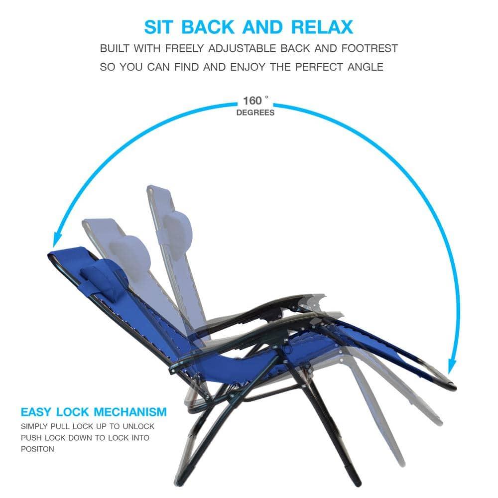 Navy Blue Steel Frame Zero Gravity Outdoor Recliner with Cushions