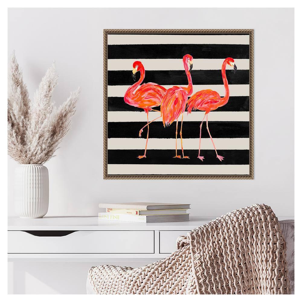 Amanti Art Flamingo Trio on Stripes by Julie Derice Canvas Wall Art Print Framed 22 x 22-in.
