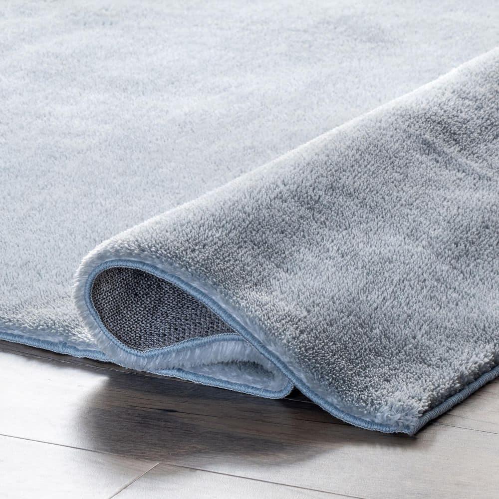 nuLOOM 4' Square Cozy Plush SuperiorWash Area Rug, Machine Washable, Non-Slip, Soft Fluffy Shag Carpet for Living Room Bedroom, Loni Light Blue