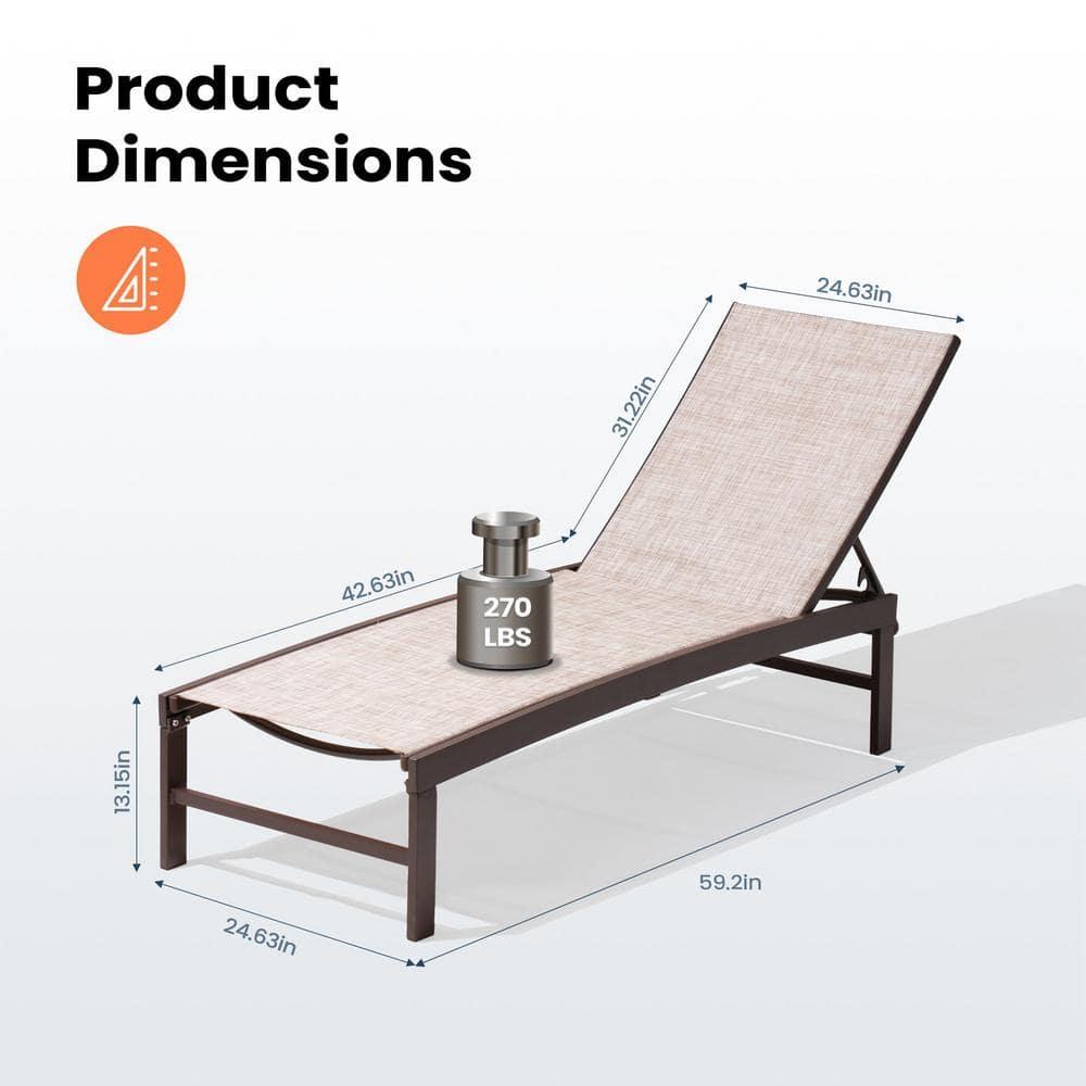 Pellebant Outdoor Chaise Lounge Aluminum Patio Adjustable Chair,Beige