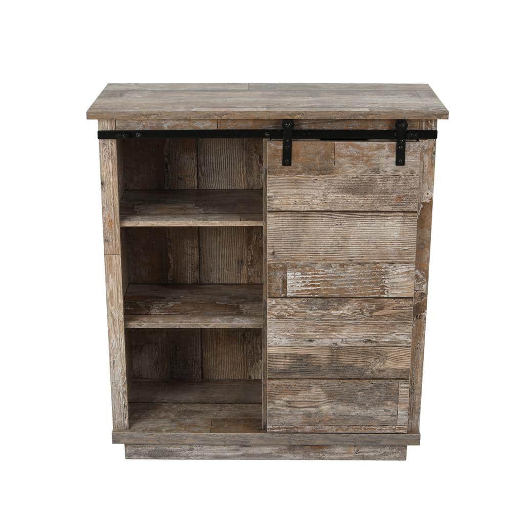 LuxenHome Rustic Wood 4-Drawer 1-Sliding Door Storage Cabinet Brown, White, Gray