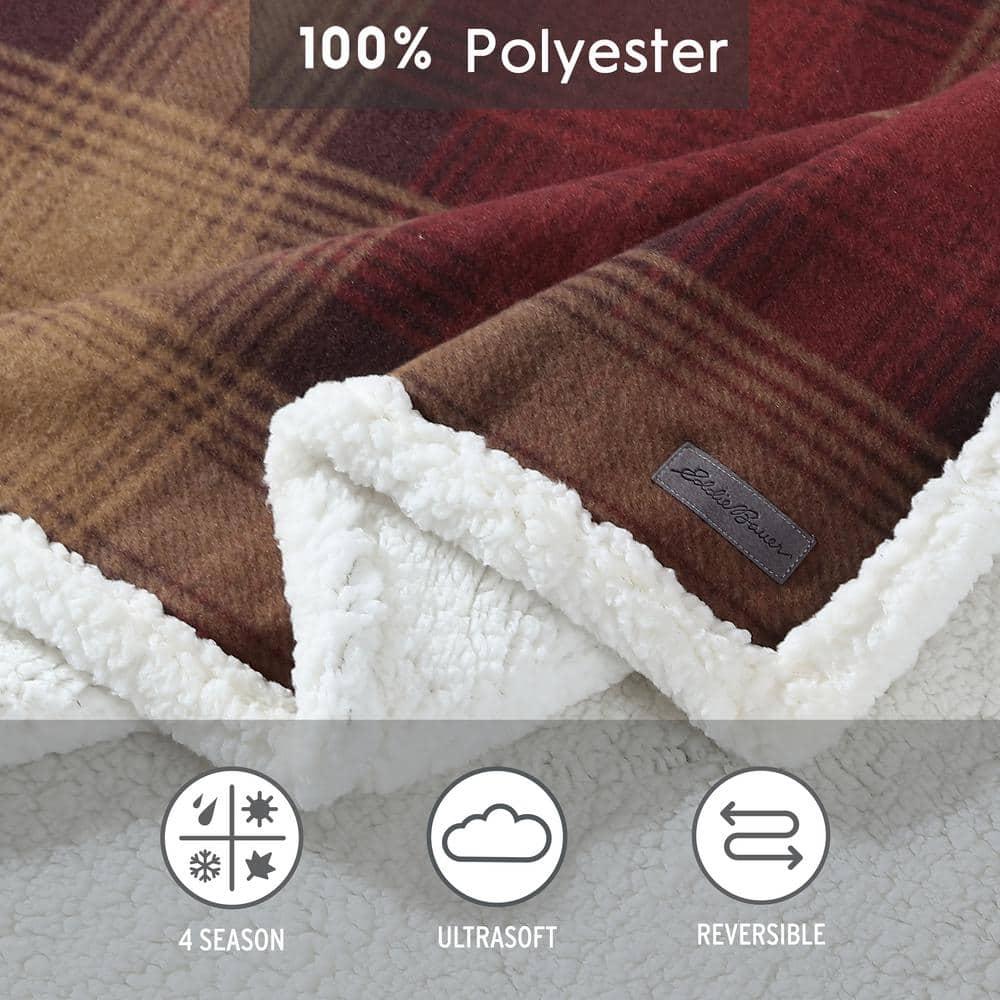 50"x70" Oversized Nordic Plaid Throw Blanket Raisin - Eddie Bauer: Cozy Fleece, Machine Washable