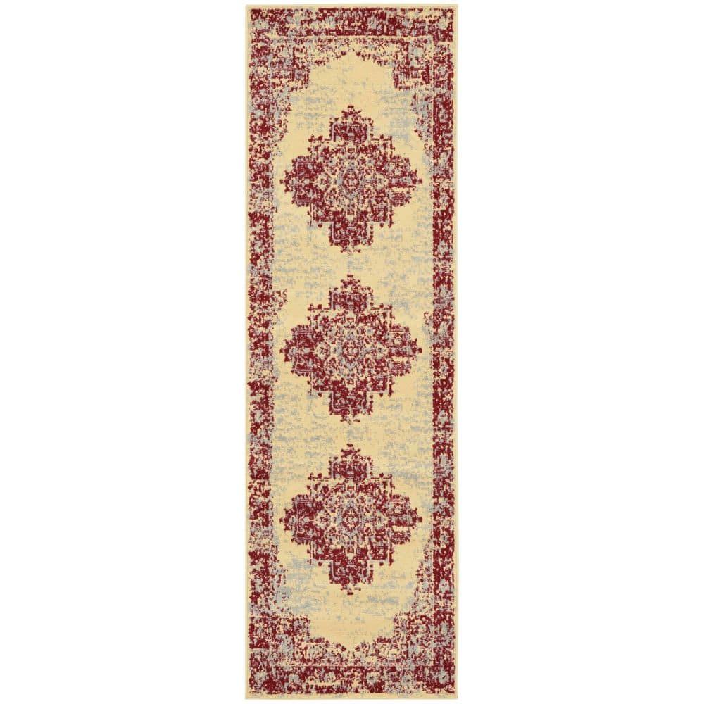 Nourison Grafix GRF14 Indoor Area Rug - Cream/Red 2'3" x 7'6"