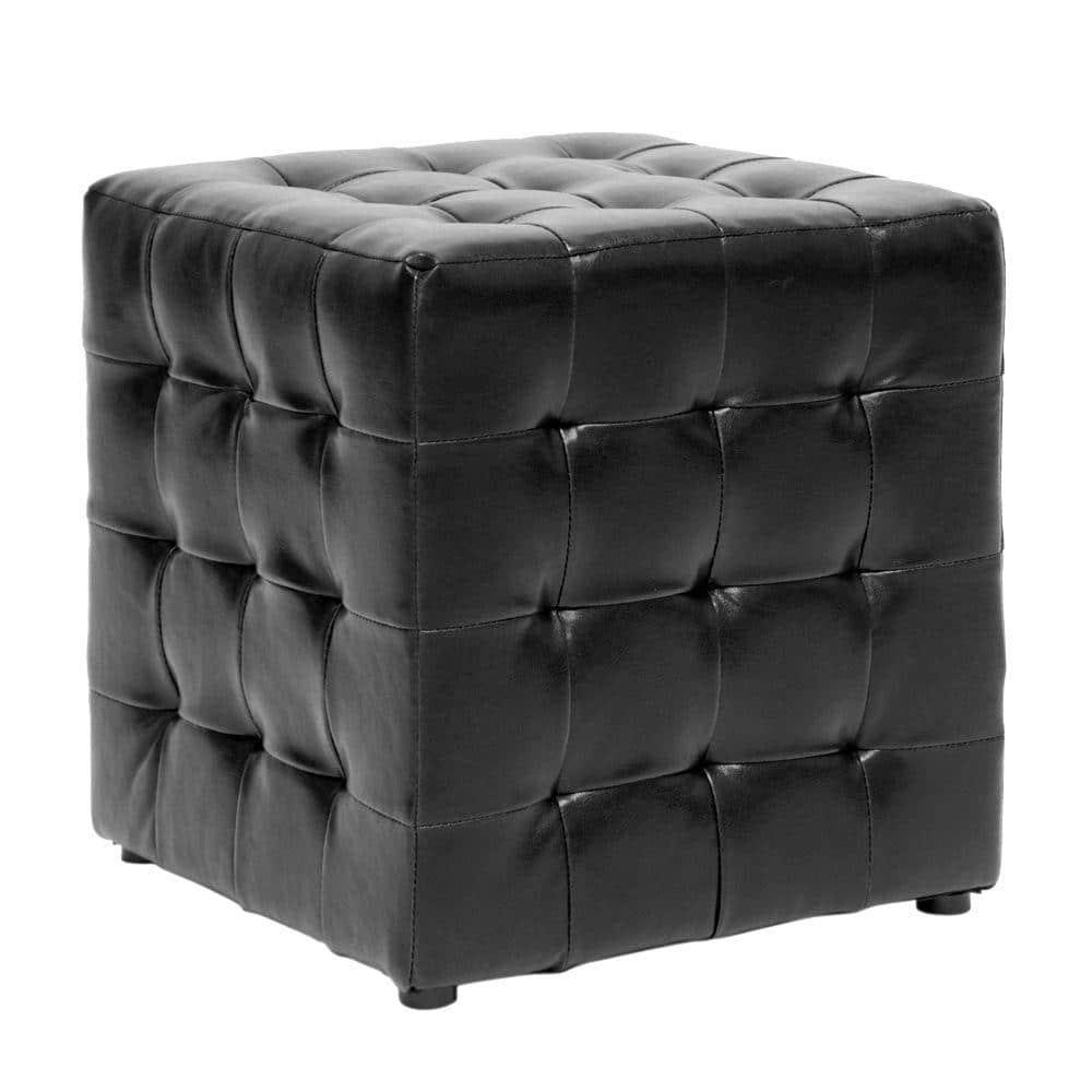 Set of 2 Siskal Modern Cube Ottoman Black - Baxton Studio: Faux Leather, Wood Frame, No Assembly Required