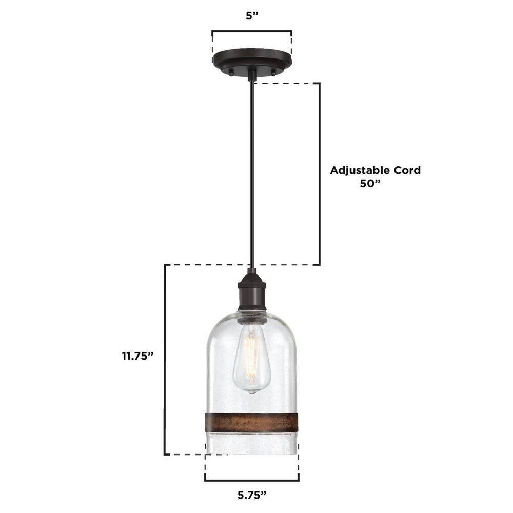 Westinghouse Lighting 6129800 Tarrant One Light Indoor Mini Pendant with Barnwood Band, Black-Bronze & Clear Seeded Glass