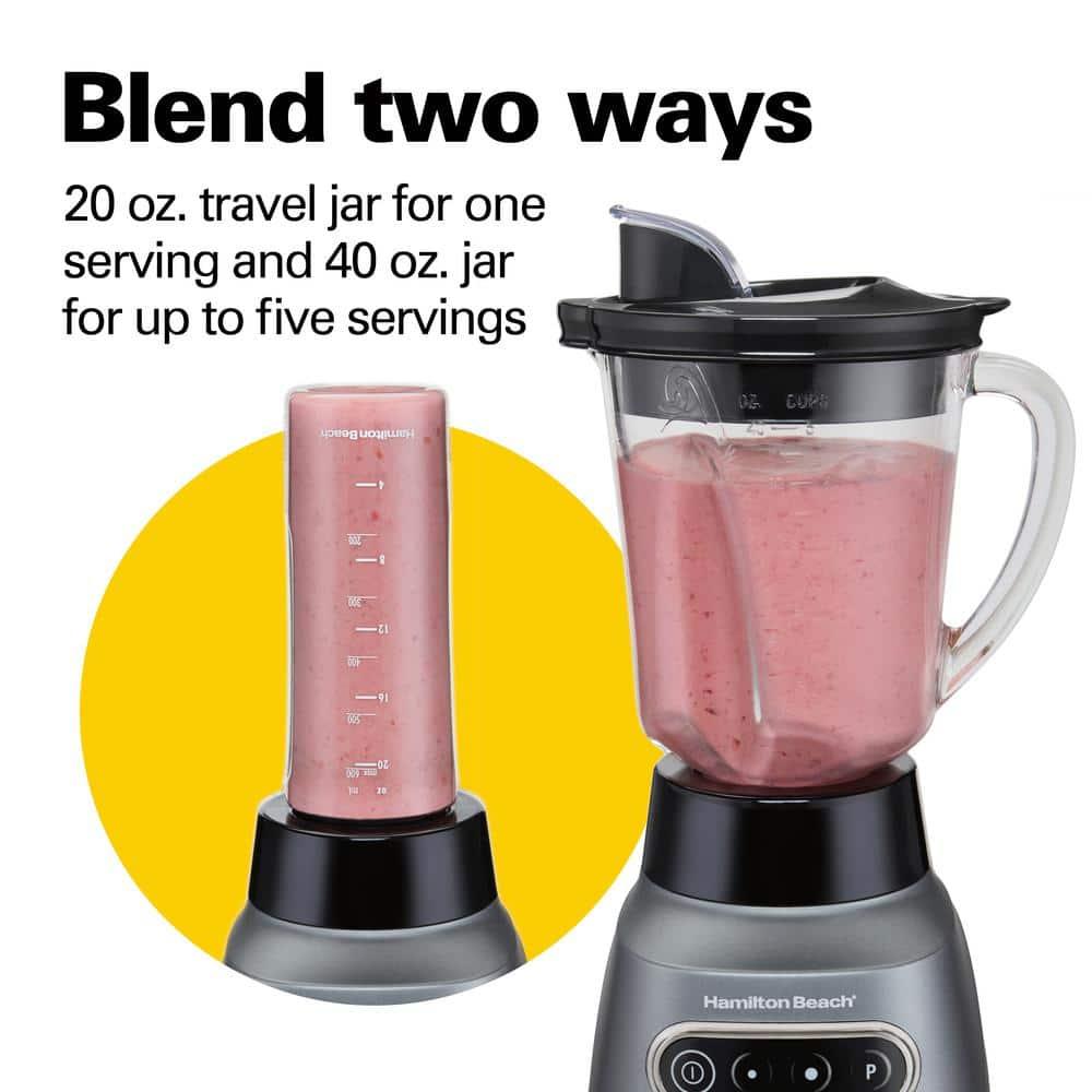 Hamilton Beach Wave Crusher Blender, 40 oz Glass Jar and 20 oz Travel Jar for Shakes and Smoothies, Grey, 58181