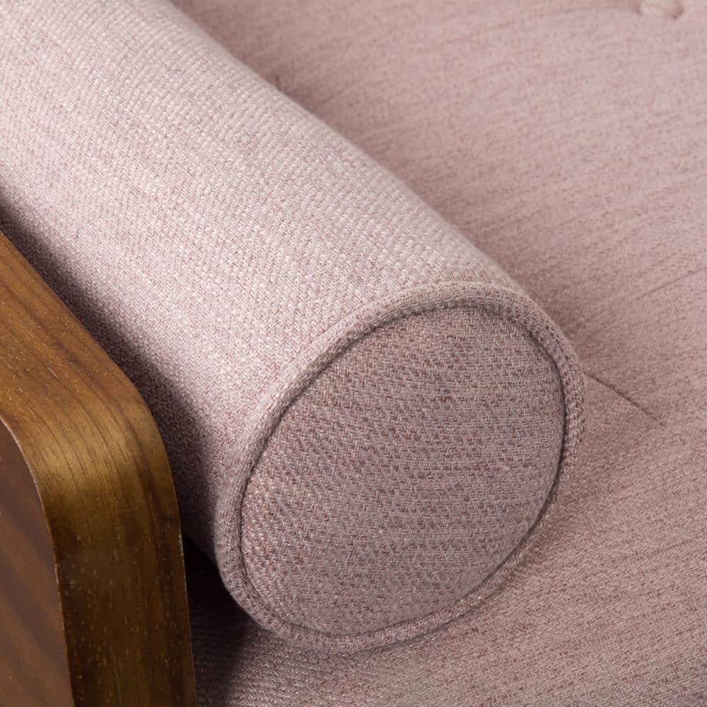 Noble House Nathanial Tufted Fabric Sofa, Light Blush and Dark Walnut