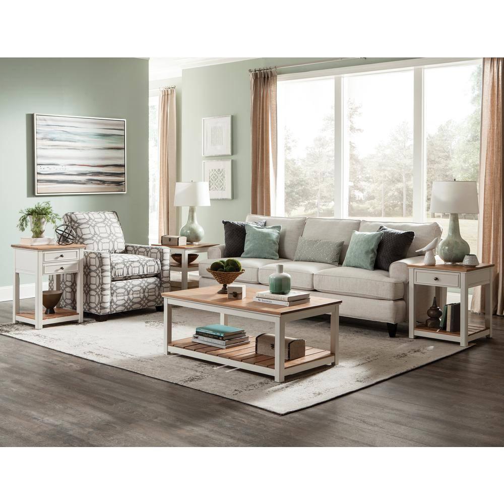 Savannah End Table Ivory with Natural Wood Top - Bolton Furniture