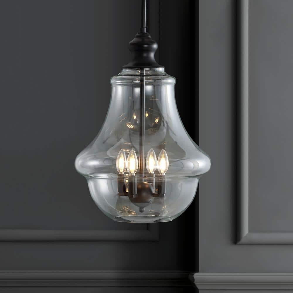 Adam 16" Adjustable Metal/Glass LED Pendant, Oil Rubbed Bronze
