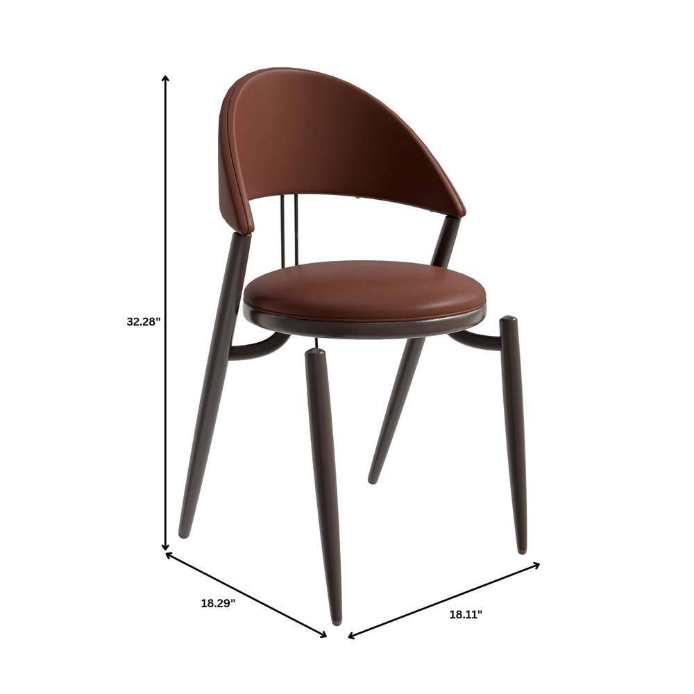 Venice Dining Chair Upholstered Leather in Iron Open Curved Back Design Set of 2 in Dark Brown