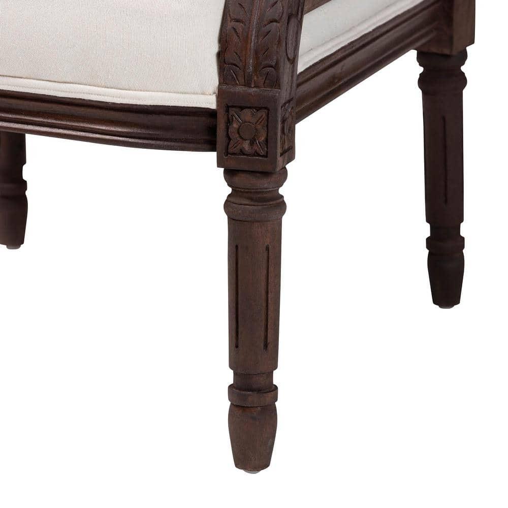 bali & pari Desmond Fabric and Wood Accent Chair Beige/Dark Brown: Traditional French Design, Foam Padded, Bayur Frame