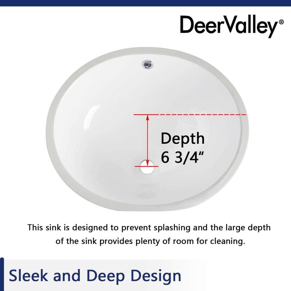 DeerValley Symmetry 19 1/2" X 16" Oval Vitreous China Undermount Bathroom Sink with Overflow