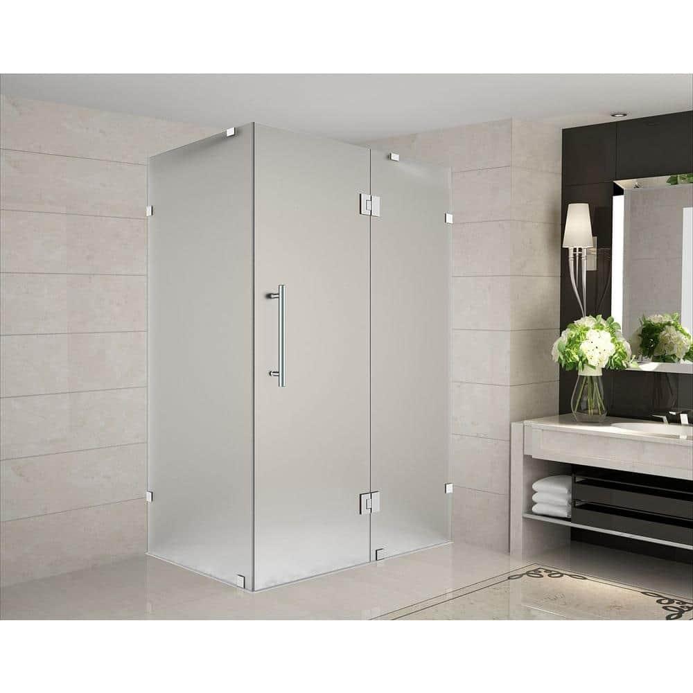 Avalux 37 in. x 38 in. x 72 in. Completely Frameless Hinged Shower Enclosure with Frosted Glass in Stainless Steel