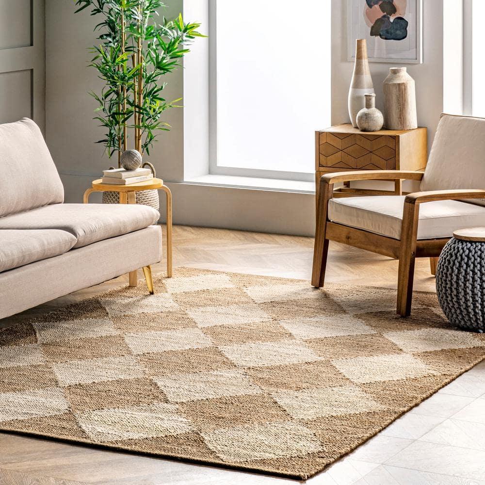 Nuloom Louie Diamond Checkerboard Jute Area Rug, 2' x 8', Natural
