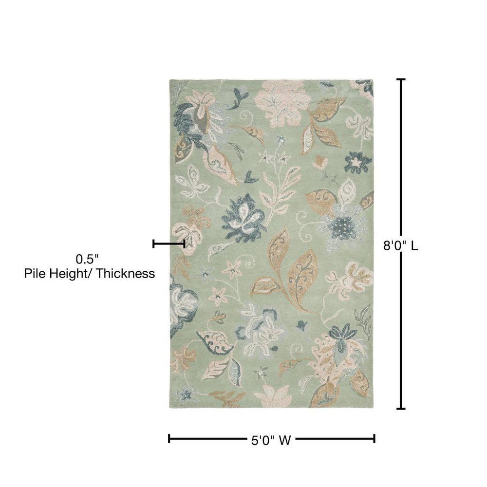 SAFAVIEH Jardin Daffodil Floral Wool Area Rug, Light Green/Multi, 5' x 8'