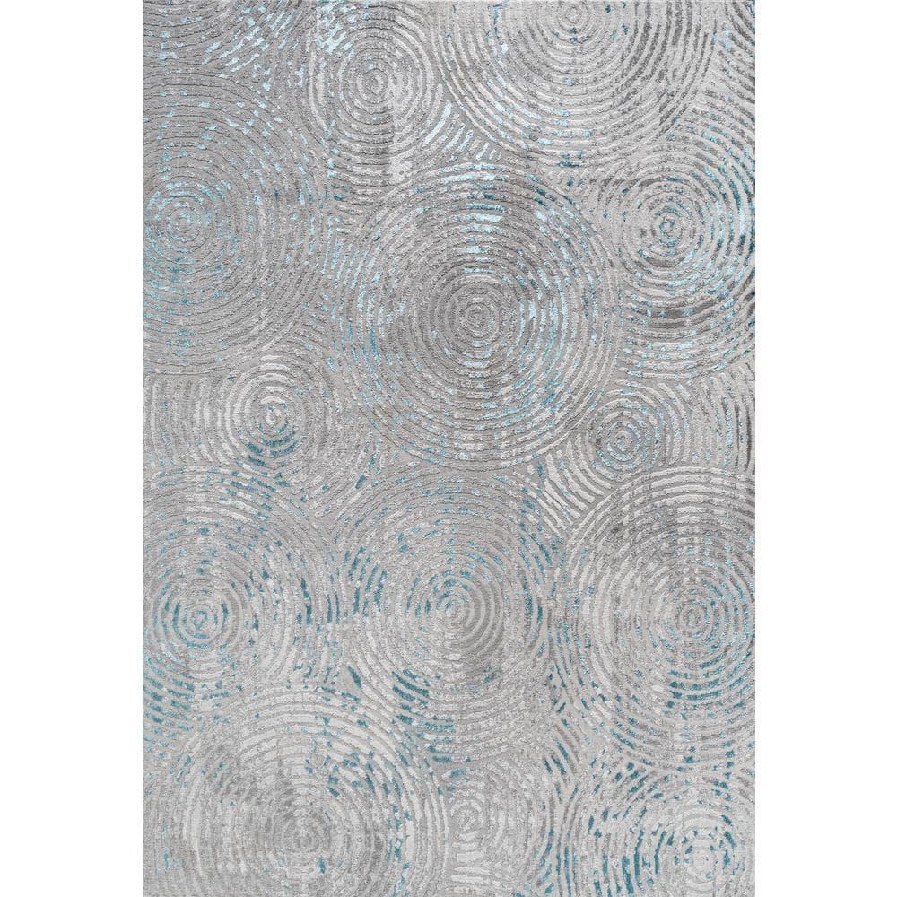 4'x6' Timeworn Modern Abstract Area Rug, Gray/Turquoise - JONATHAN Y