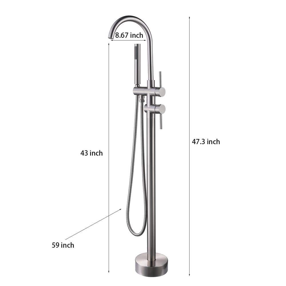 Double Handle Floor Mounted Freestanding Tub Filler With Handshower