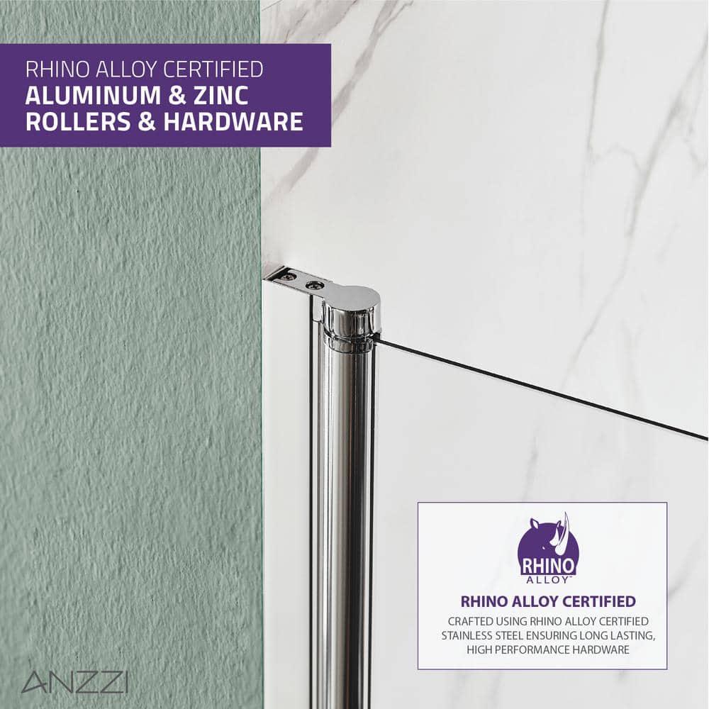 Myth 28 in. W x 56 in. H Hinged Frameless Tub Door with Tsunami Guard Technology