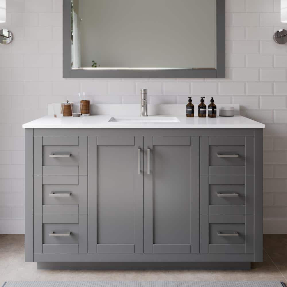 Wyndham Collection Miranda 54" Freestanding Single Bathroom Vanity with Cultured Marble Top with 46" Mirror