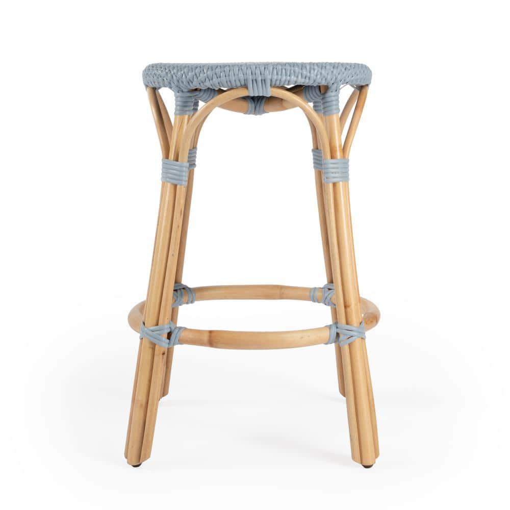 Butler Specialty Company Tobias Rattan Round 24" Counter Stool - Baby Blue