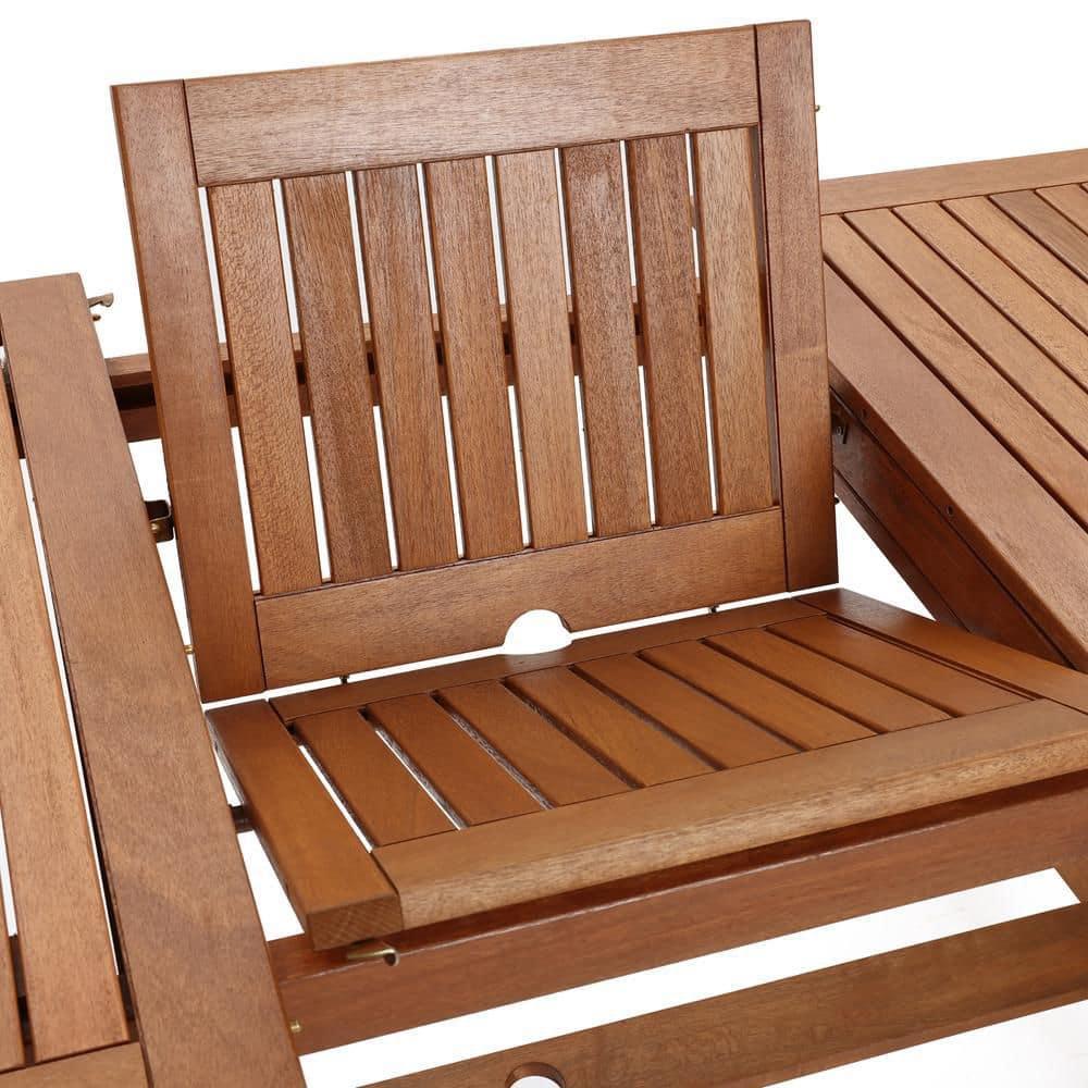 LuxenHome Natural Solid Wood 60"-78" Extending Rounded Rectangle Outdoor Dining Table Brown