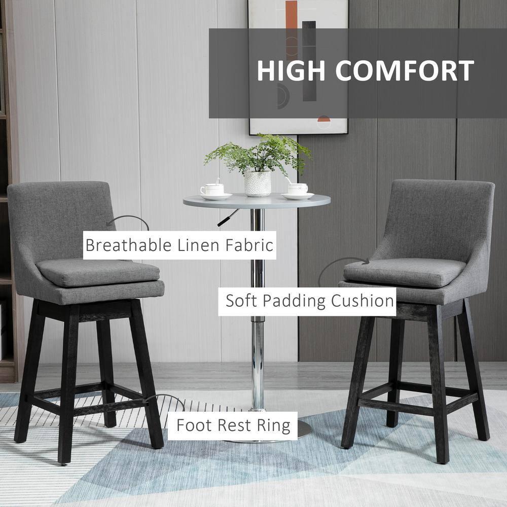 HOMCOM 28" Set of 2 Swivel Bar Height Bar Stools, Armless Upholstered Barstools Chairs with Soft Padding Cushion and Wood Legs