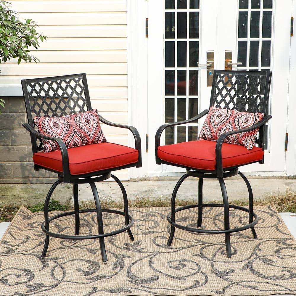 Sophia & William 3 Piece Outdoor Patio Swivel Bar Stools Set & Height Table Backyard Furniture Bistro Set, Red