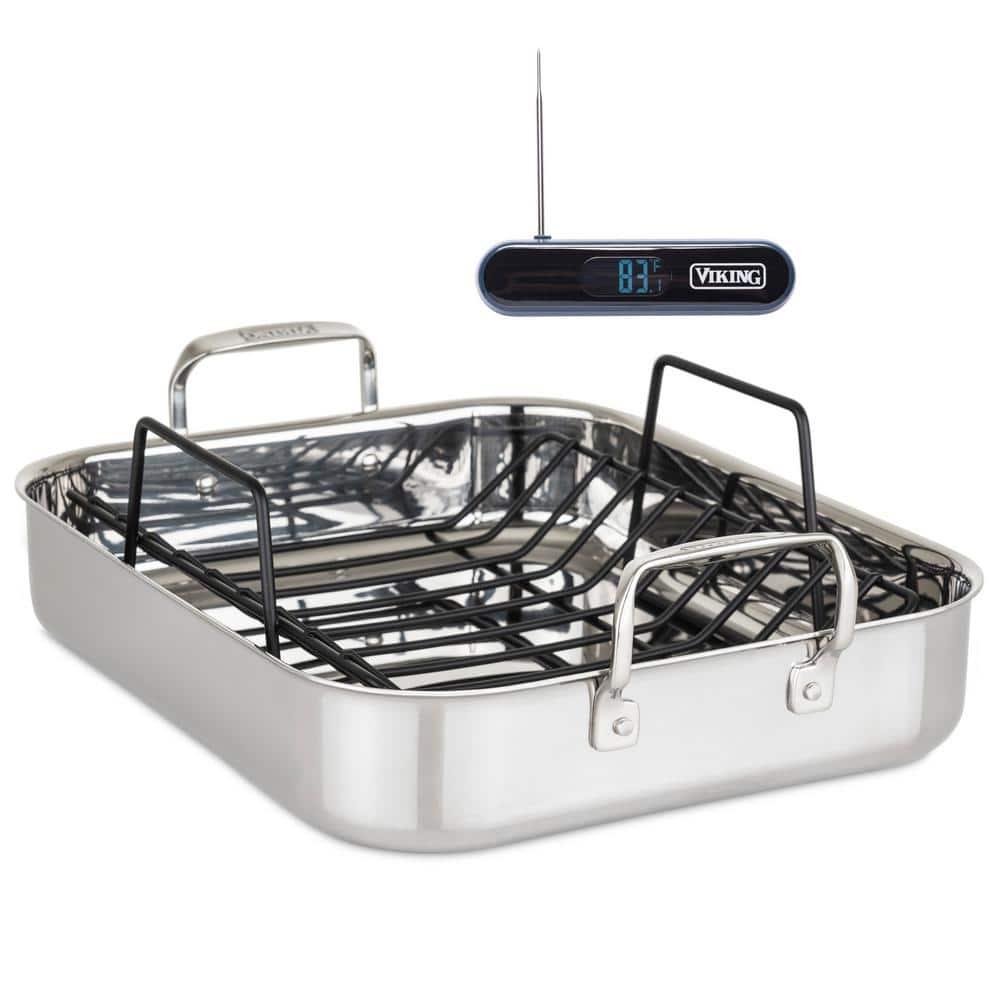 Viking ® 3-Ply Stainless Steel Roasting Pan with Rack and Thermometer Set