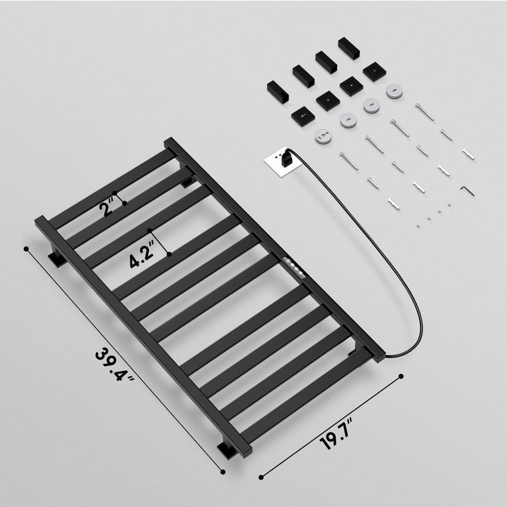 Towel Warmer,Stainless Steel Towel Warmer Rack for Bathroom -10 Bars Wall Mounted Towel Heater with Intelligent Touch Screen Timer, Hard Wired/Plug-in, Black