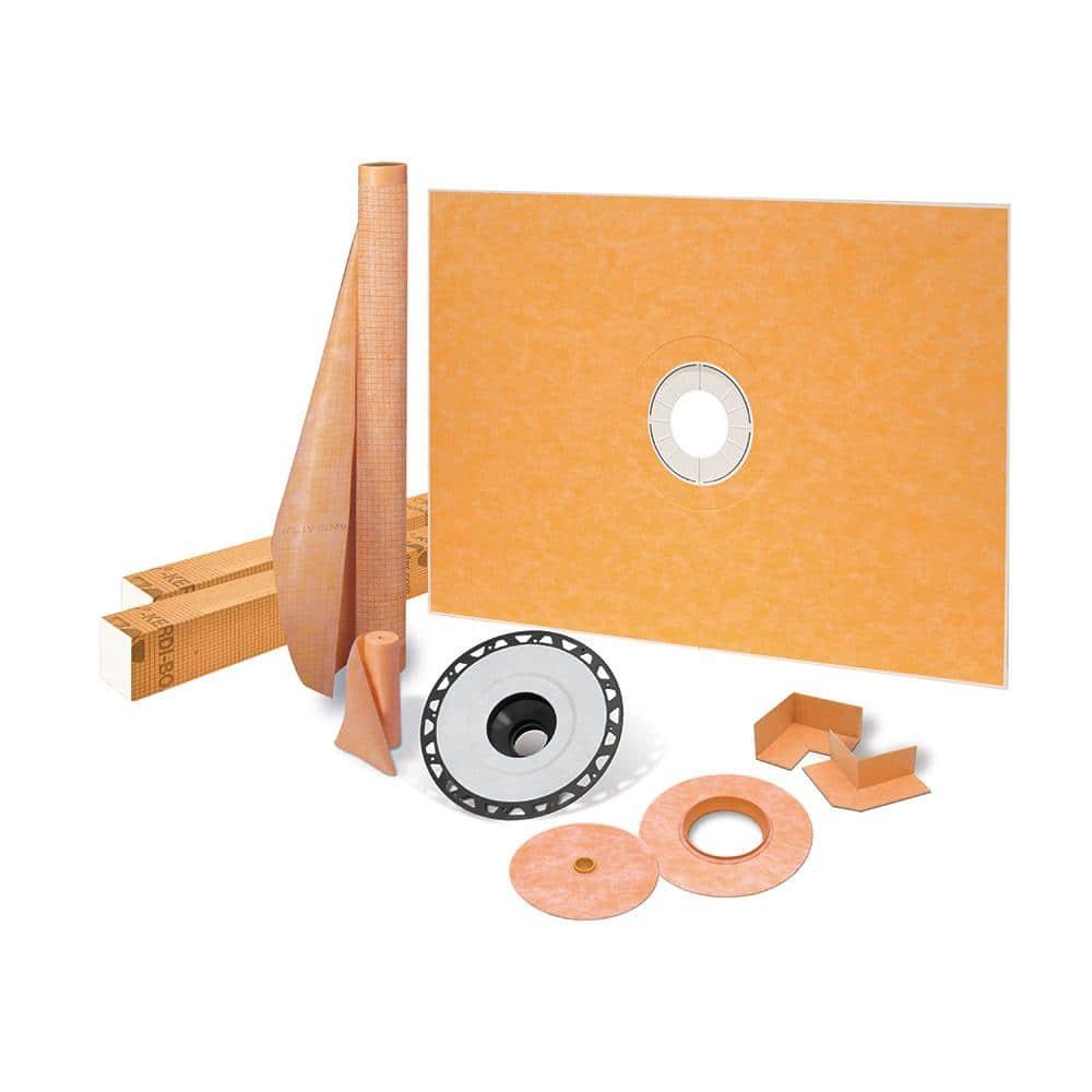 Schluter Kerdi Shower Kit with Shower Tray, Curb, Waterproofing Membrane, Strips, and Seals - Waterproofing System for Tiled Showers - Center Outlet Position, 38" x 60" Tray Size - KSK9651525ABS
