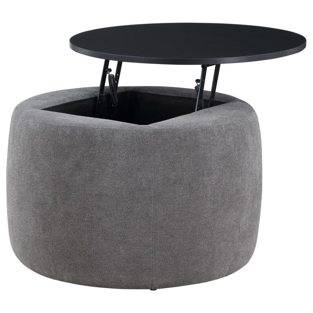 Coaster Home Furnishings Tesoro Upholstered Round Lift Top Storage Ottoman Grey and Black