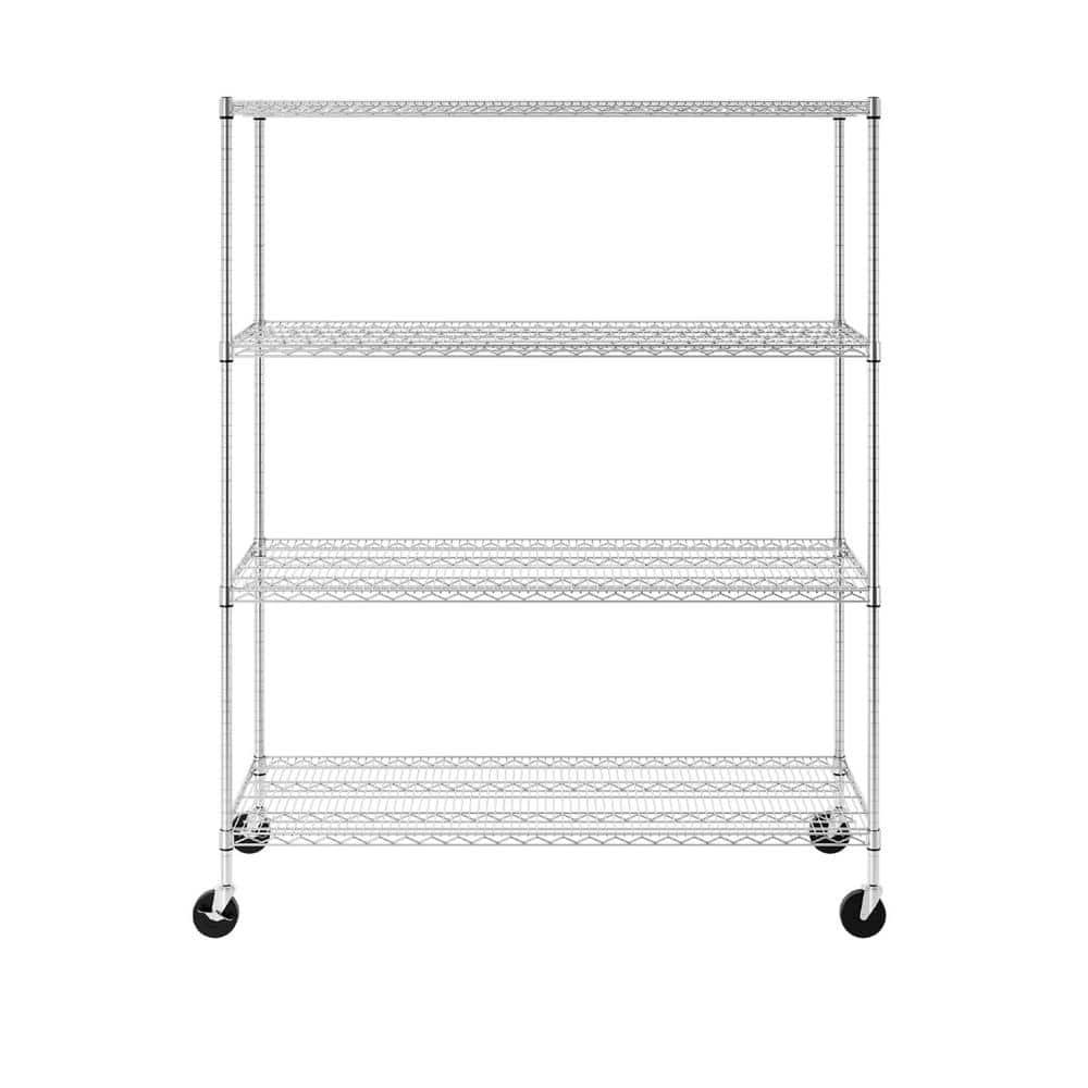 SafeRacks WS-602472-ZW4 24 x 60 x 72-Inch 4-Tier Storage Heavy-Duty 350-Pound Shelf Steel Wire Shelving Rack with Wheels, Stainless