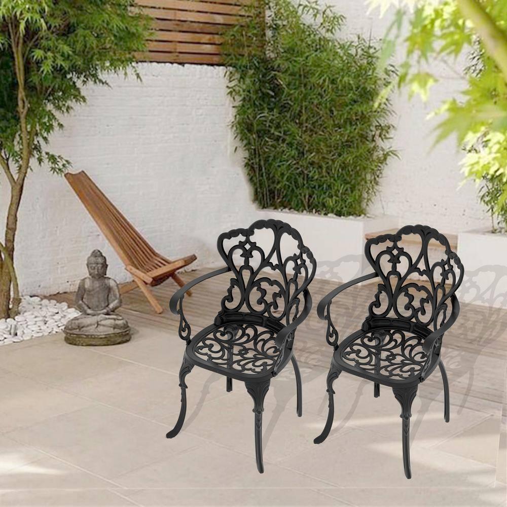 Deka Outdoor Cast Aluminum Dining Chairs, Set of 2, Shiny Copper