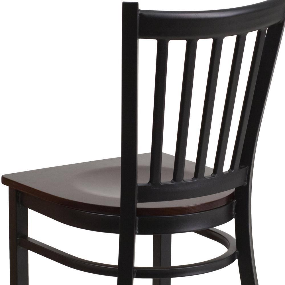 Flash Furniture HERCULES Series Black Vertical Back Metal Restaurant Chair - Walnut Wood Seat