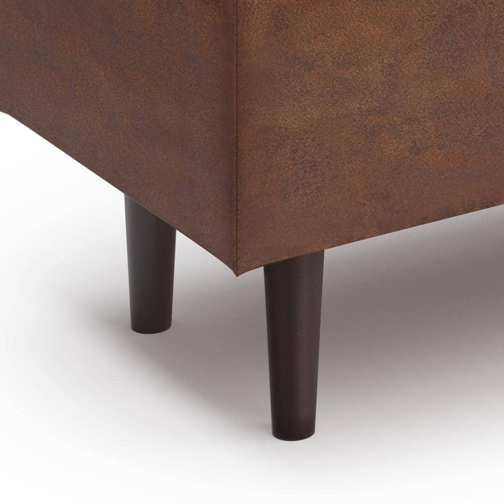 Simpli Home Shay 48 inch W. Modern Storage Ottoman in Distressed Saddle Brown Faux Leather