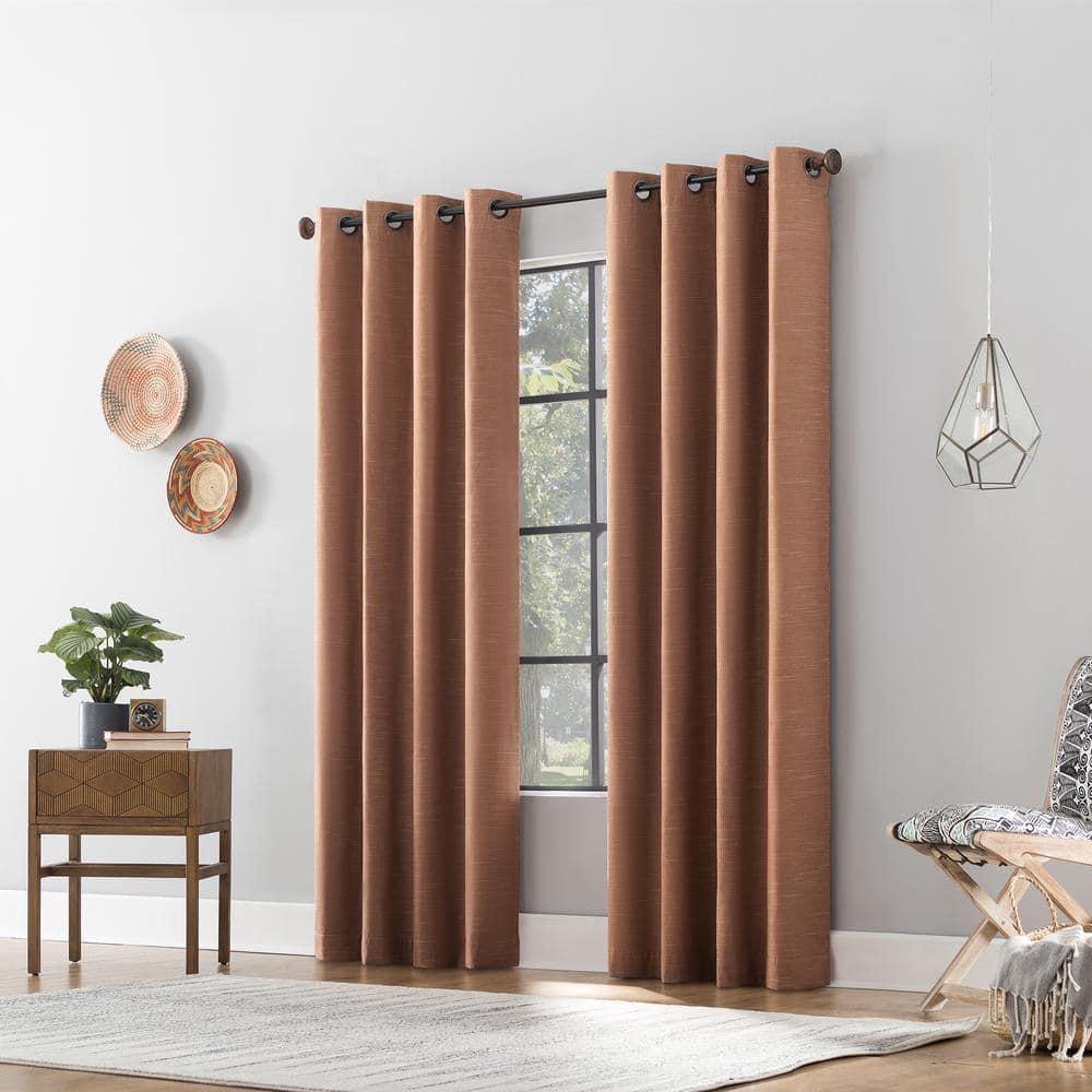 50"x63" Archaeo Total Blackout Textured Linen Blend Grommet Top Curtain Panel Pecan Brown: Modern Noise Reduction
