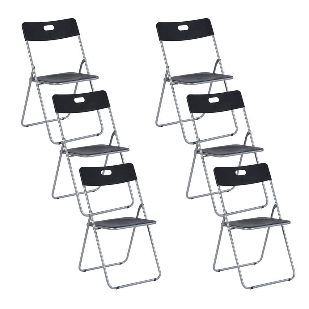 Homylin Steel Frame Folding Chairs Pack of 6, Saving-Space Plastic Seat and Steel Frame for Home Office Waiting Indoor Room Commercial Party Outdoor Events, Black